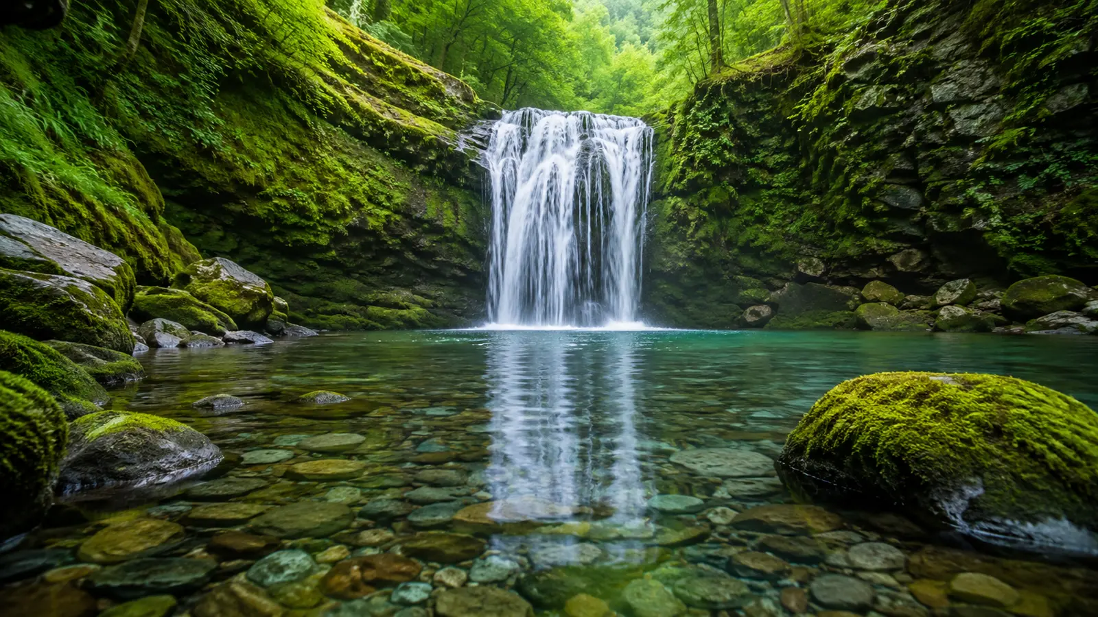 Soft water and green foliage